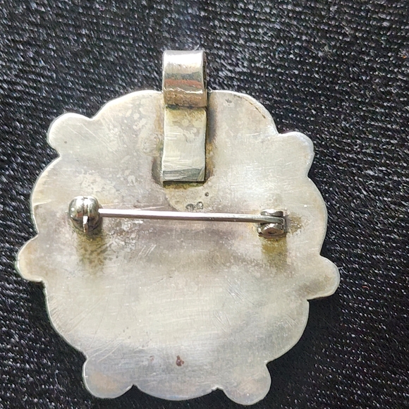 Vintage Sterling Bird Inlay Brooch Pendant with Turquoise and Coral Accents - Picture 5 of 7